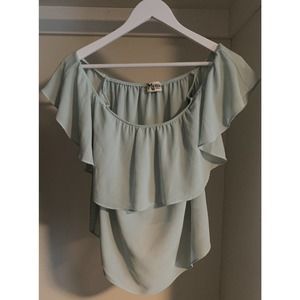 Show Me Your Mumu Top Women's Size S Teal off-the-shoulder Neck Ruffle Pullover